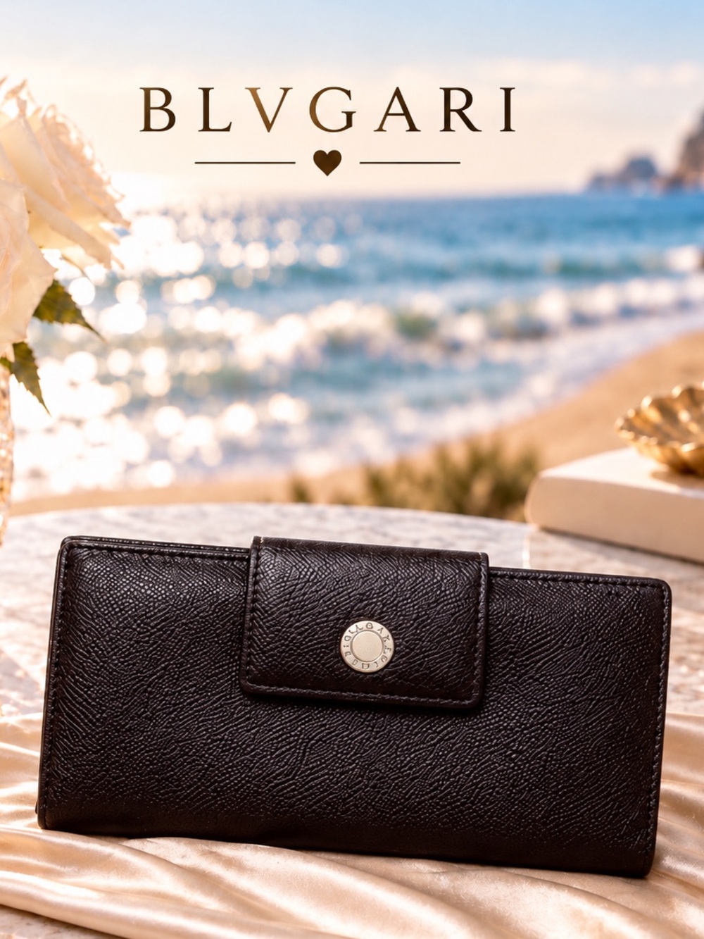 BVLGARI Brown Leather Bifold Long Wallet Purse